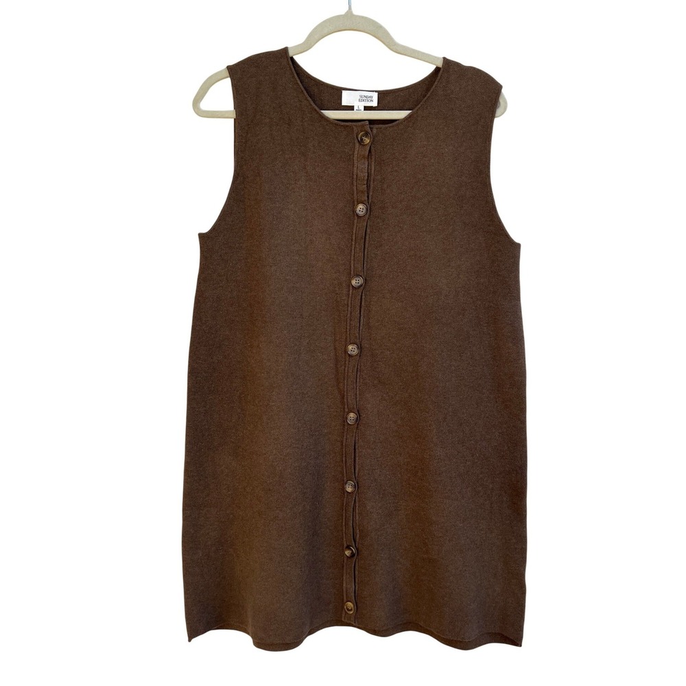 Sunday Edition Knit Mini Dress L Brown Button Front Academia Earthy Preppy Fall